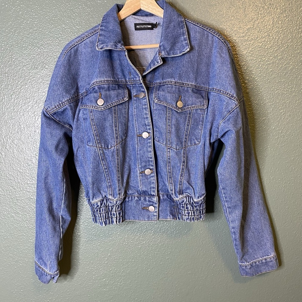 Pretty Little Thing Denim Crop Button Jacket‎ Size 0  Oversized